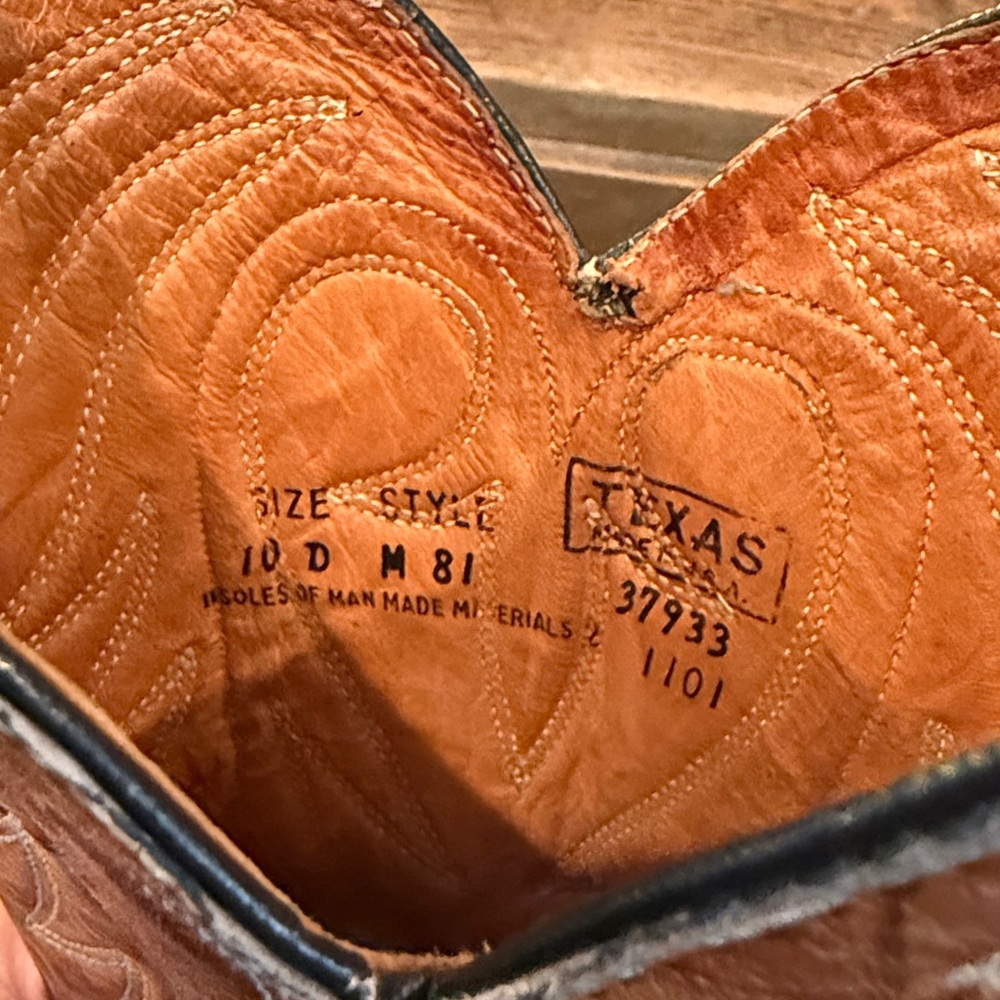 Texas Imperial Brown Golden Buckboard Vtg Handmade Leather Western Boots Size 10 - Picture 7 of 8